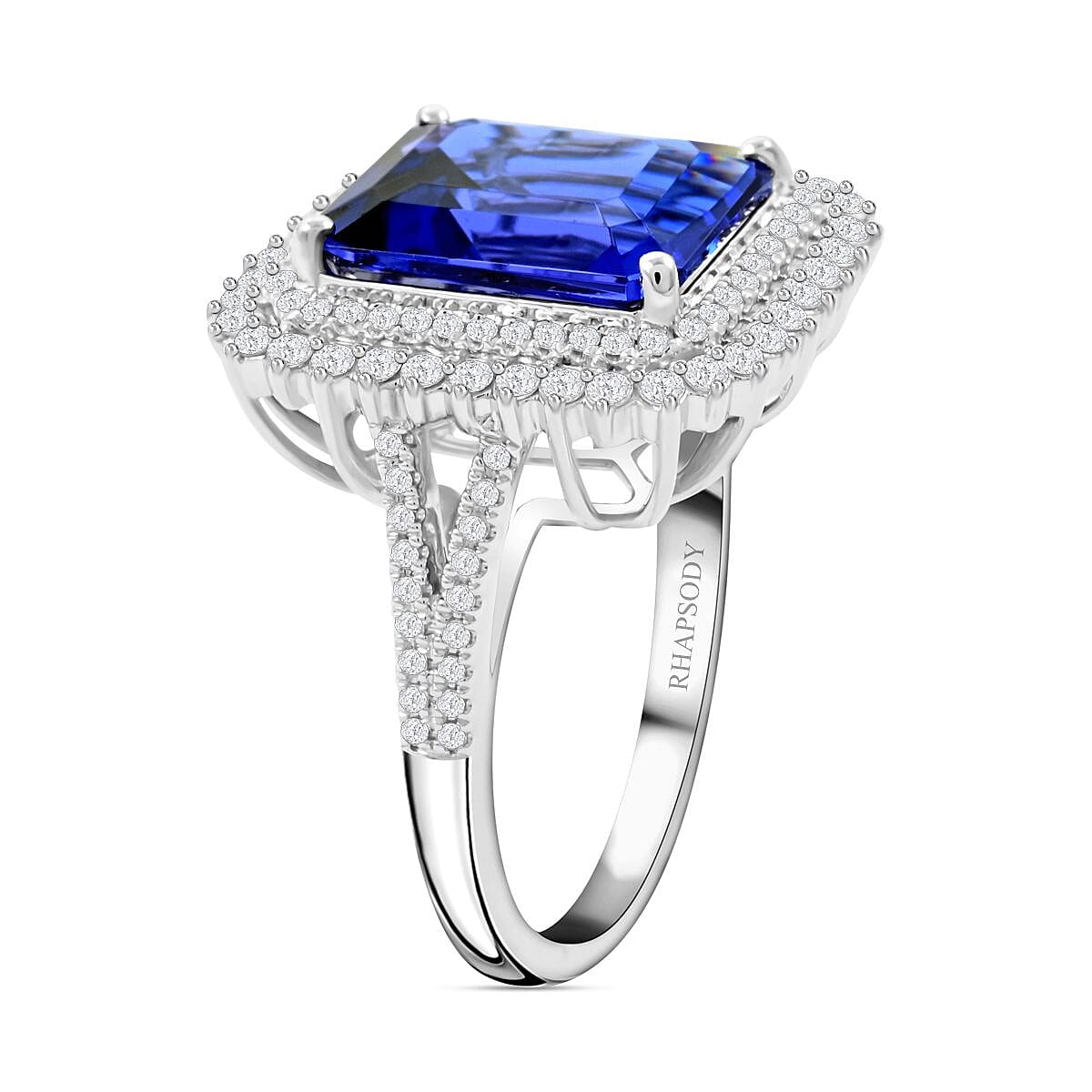 Certified & Appraised Rhapsody 950 Platinum AAAA Tanzanite, Diamond (E-F, VS) (0.73 cts) Ring (Size 7.5) (9.95 g) 7.60 ctw image number 3