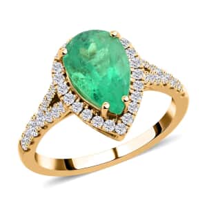 Certified and Appraised Iliana 18K Yellow Gold AAA Boyaca Colombian Emerald and G-H SI Diamond Halo Ring (Size 10.0) 2.00 ctw