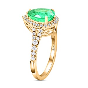 Iliana 18K Yellow Gold AAA Boyaca Colombian Emerald, Diamond (G-H, SI) Halo Ring (Size 5.5) 2.00 ctw