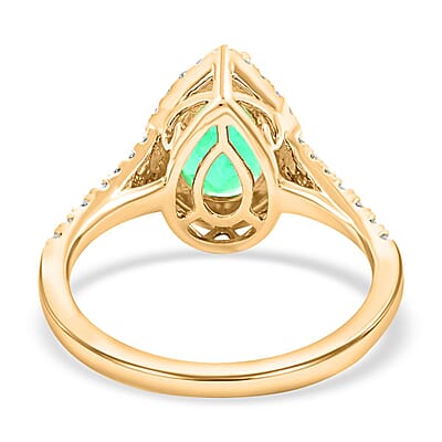Certified and Appraised Iliana 18K Yellow Gold AAA Boyaca Colombian Emerald, Diamond (G-H, SI) Halo Ring (Size 5.5) 2.00 ctw