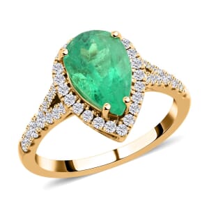 Certified and Appraised Iliana 18K Yellow Gold AAA Boyaca Colombian Emerald and G-H SI Diamond Halo Ring (Size 6.0) 2.00 ctw