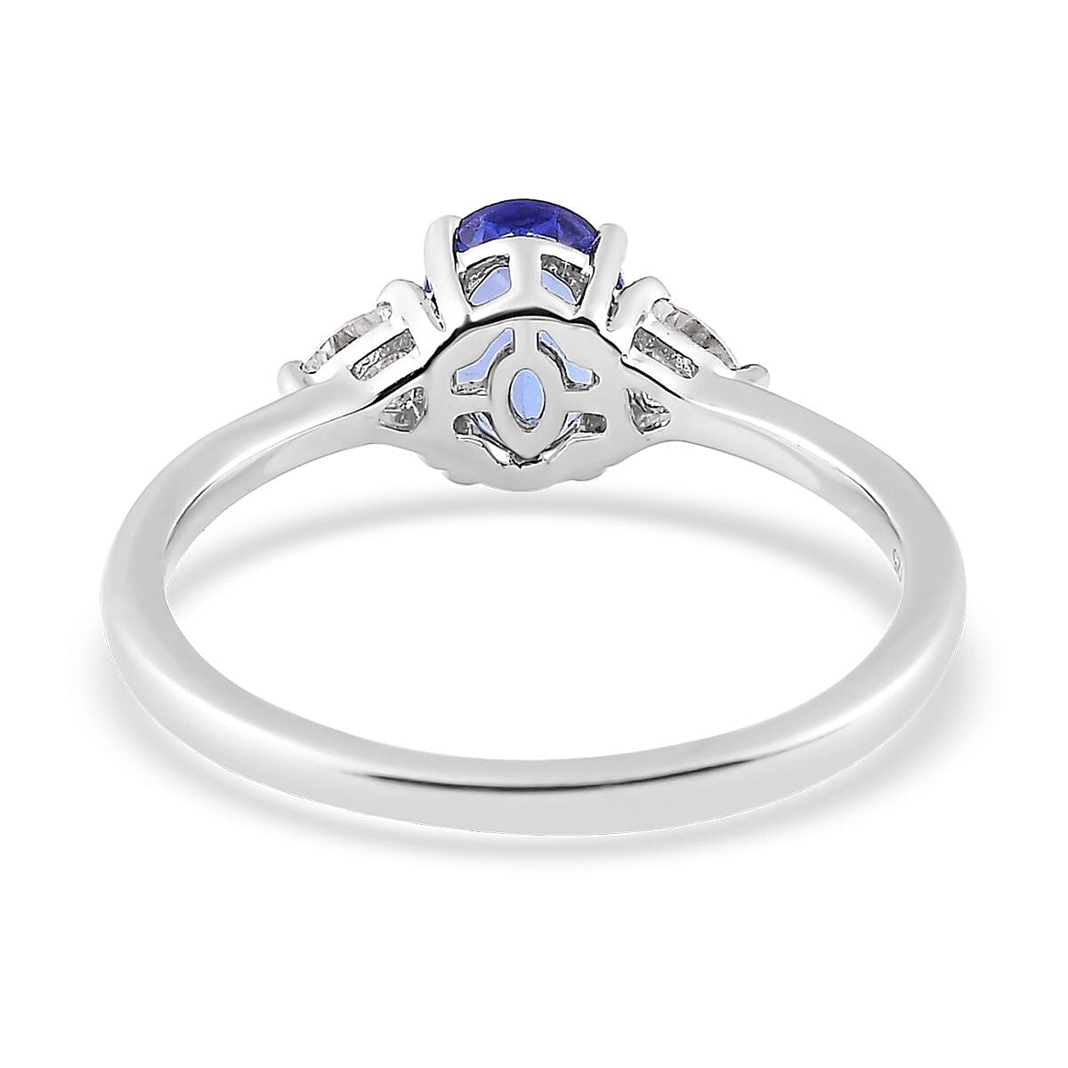 AAA Tanzanite and Moissanite 3 Stone Ring in Platinum Over Sterling Silver (Size 6.0) 1.10 ctw