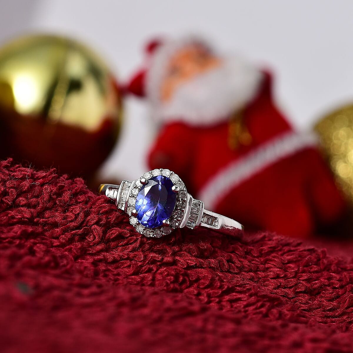 AAA Tanzanite, Diamond (0.20 cts) Halo Ring in Platinum Over Sterling Silver (Size 7.0) 1.00 ctw image number 1