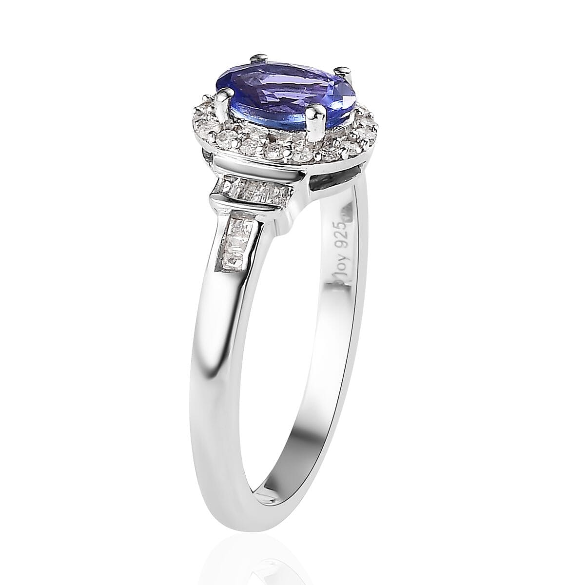 AAA Tanzanite, Diamond (0.20 cts) Halo Ring in Platinum Over Sterling Silver (Size 7.0) 1.00 ctw image number 3