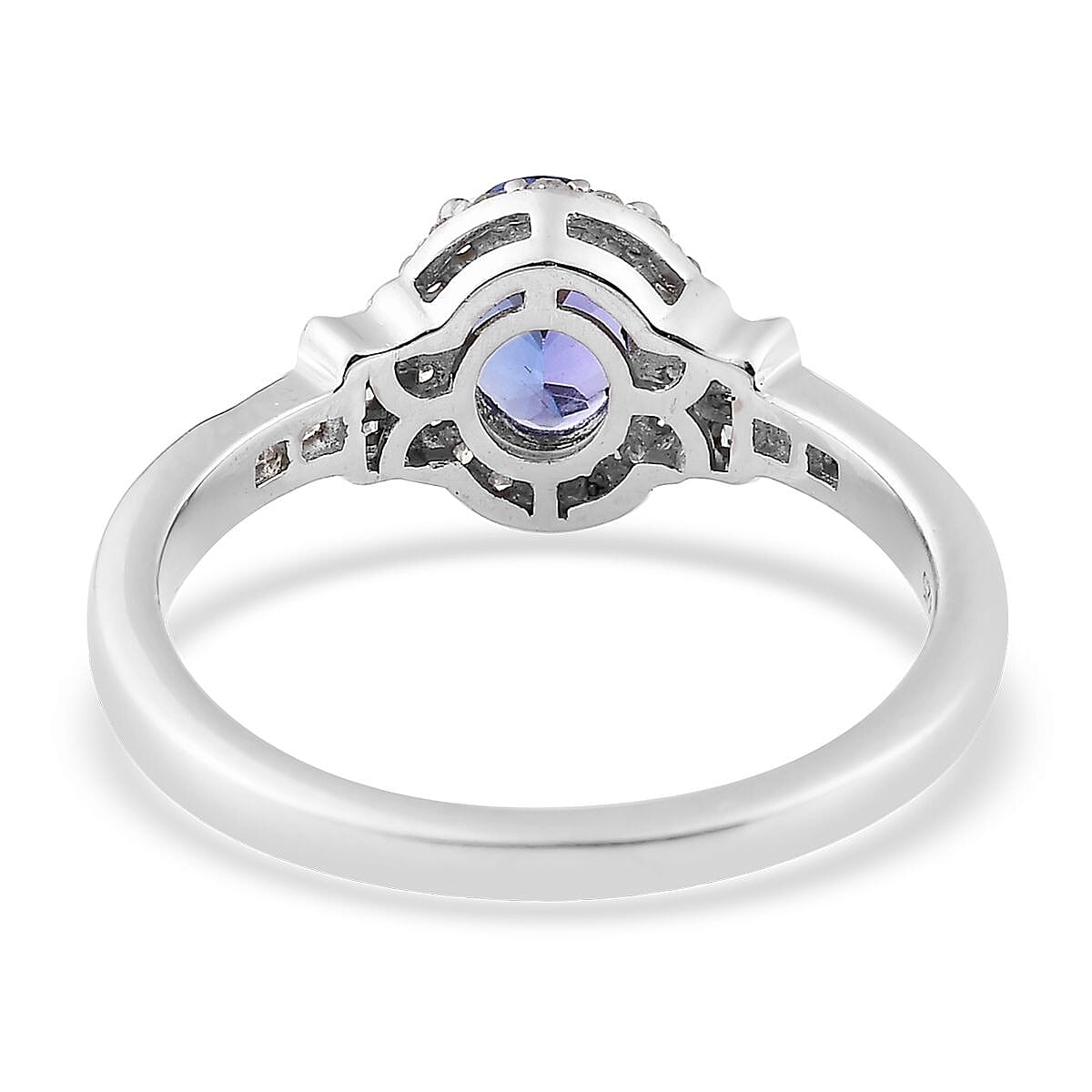 AAA Tanzanite, Diamond (0.20 cts) Halo Ring in Platinum Over Sterling Silver (Size 7.0) 1.00 ctw image number 4