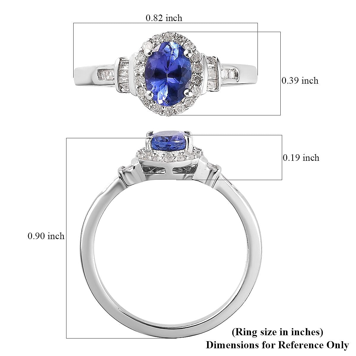 AAA Tanzanite, Diamond (0.20 cts) Halo Ring in Platinum Over Sterling Silver (Size 7.0) 1.00 ctw image number 5