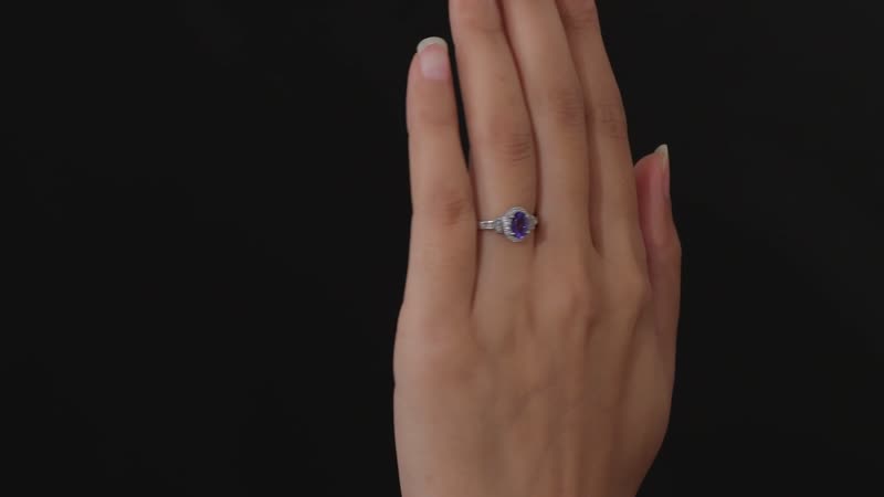 AAA Tanzanite, Diamond (0.20 cts) Halo Ring in Platinum Over Sterling Silver (Size 7.0) 1.00 ctw