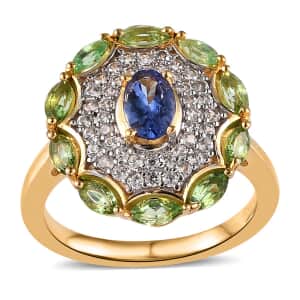 AAA Tanzanite and Multi Gemstone Ring in Vermeil Yellow Gold Over Sterling Silver (Size 10.0) 1.85 ctw
