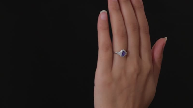 AAA Tanzanite and White Zircon Halo Ring in Platinum Over Sterling Silver (Size 5.0) 1.00 ctw