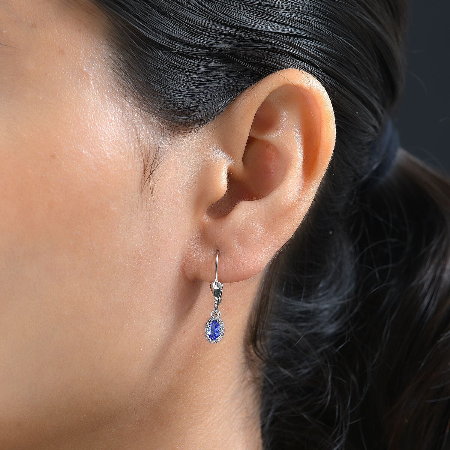 AAA Tanzanite and White Zircon Lever Back Earrings in Platinum Over Sterling Silver 0.65 ctw