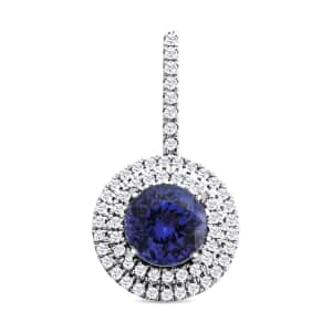 Rhapsody 950 Platinum AAAA Tanzanite and E-F VS Diamond Double Halo Pendant 1.75 ctw