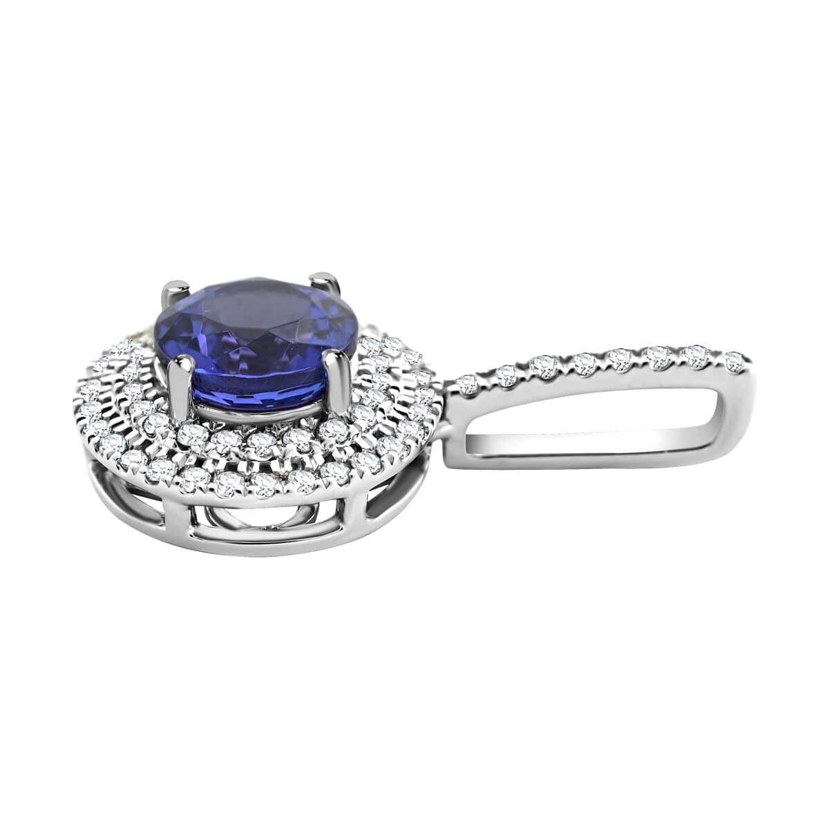 Rhapsody 950 Platinum AAAA Tanzanite and E-F VS Diamond Double Halo Pendant 1.75 ctw image number 3