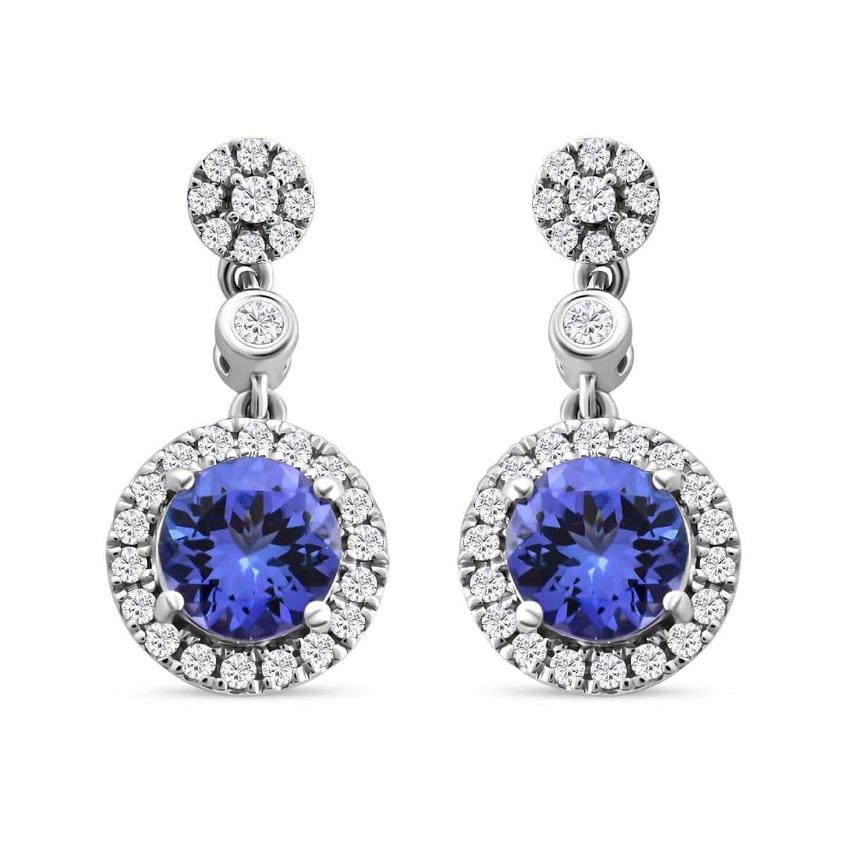 Certified & Appraised Rhapsody 950 Platinum AAAA Tanzanite and E-F VS Diamond Halo Earrings 2.25 ctw image number 0