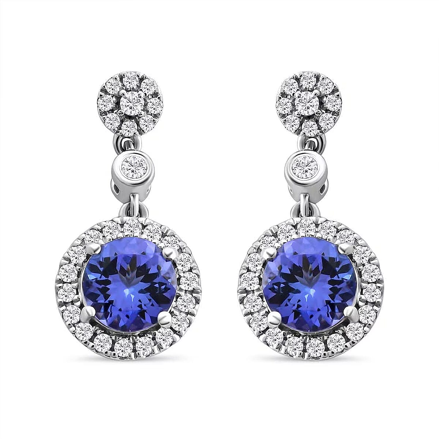 Certified & Appraised Rhapsody 950 Platinum AAAA Tanzanite and E-F VS Diamond Halo Earrings 2.25 ctw