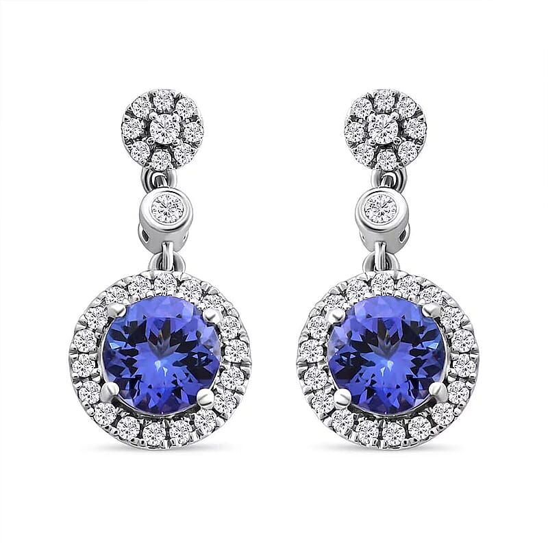 Certified & Appraised Rhapsody 950 Platinum AAAA Tanzanite and E-F VS Diamond Halo Earrings 2.25 ctw
