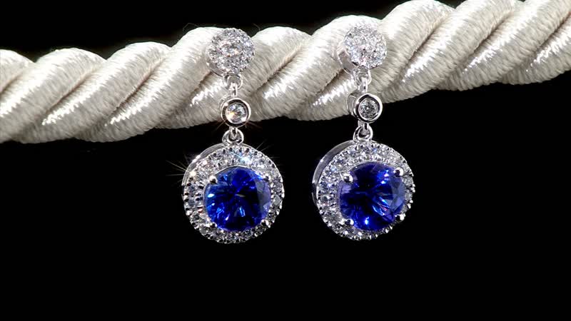 Certified & Appraised Rhapsody 950 Platinum AAAA Tanzanite and E-F VS Diamond Halo Earrings 2.25 ctw