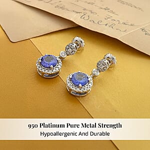 Certified & Appraised Rhapsody 950 Platinum AAAA Tanzanite and E-F VS Diamond Halo Earrings 2.25 ctw