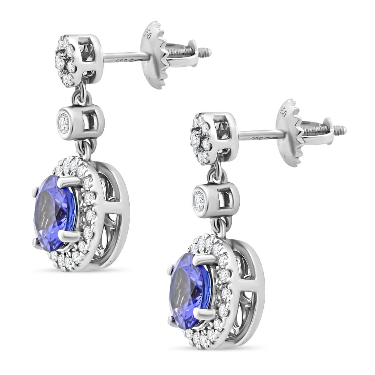 Certified & Appraised Rhapsody 950 Platinum AAAA Tanzanite and E-F VS Diamond Halo Earrings 2.25 ctw image number 3