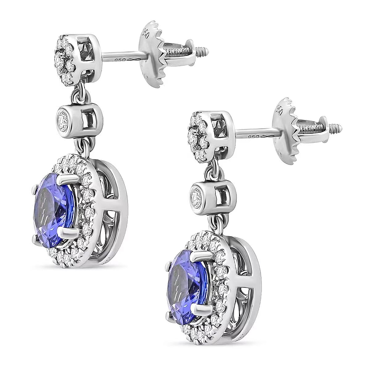 Certified & Appraised Rhapsody 950 Platinum AAAA Tanzanite and E-F VS Diamond Halo Earrings 2.25 ctw image number 6