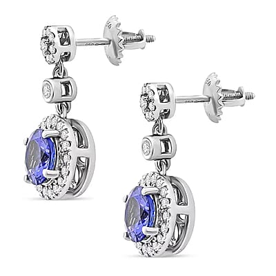 Certified & Appraised Rhapsody 950 Platinum AAAA Tanzanite and E-F VS Diamond Halo Earrings 2.25 ctw