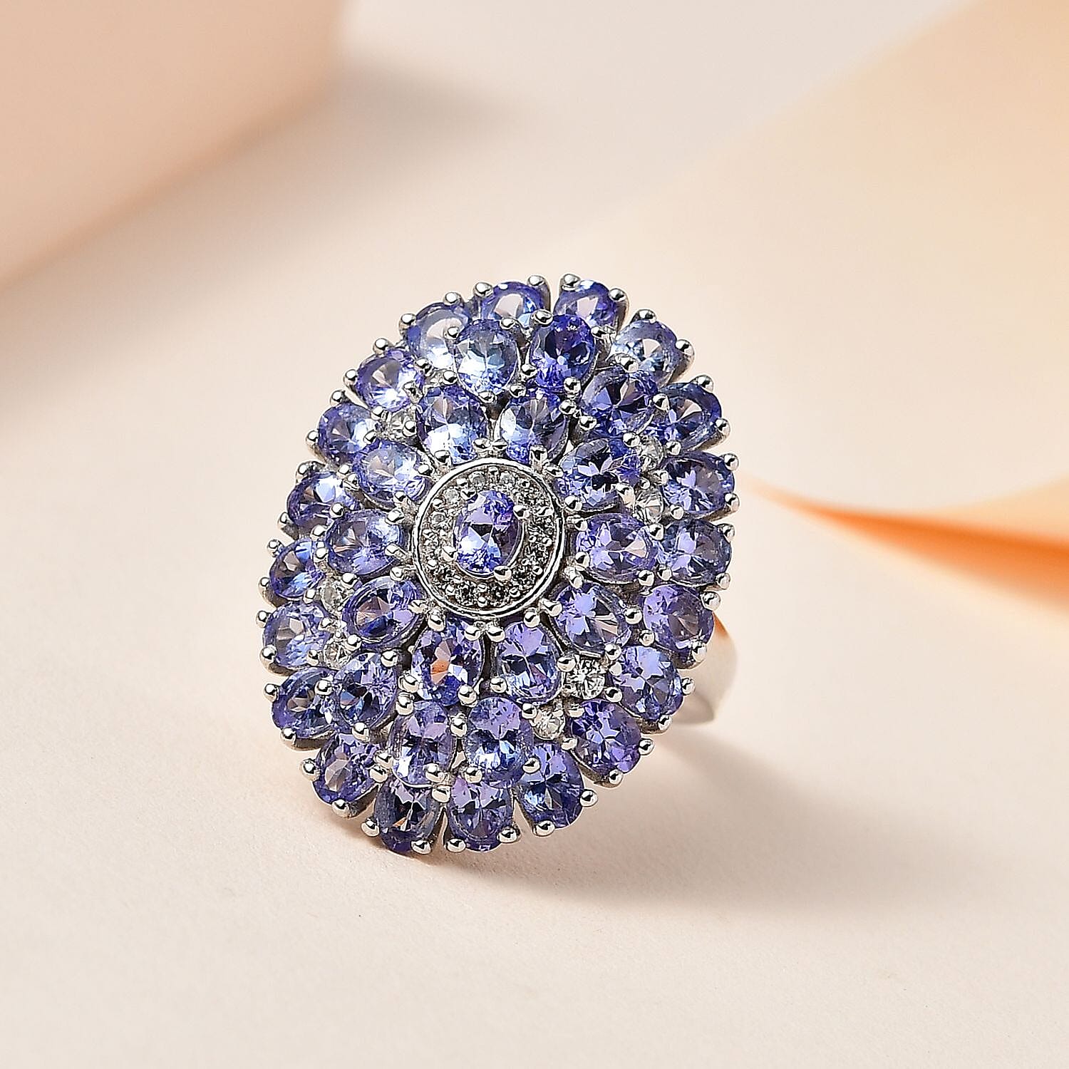 Tanzanite and White Zircon 6.69 ctw Ring in Platinum Over Sterling Silver (Size 11.5)