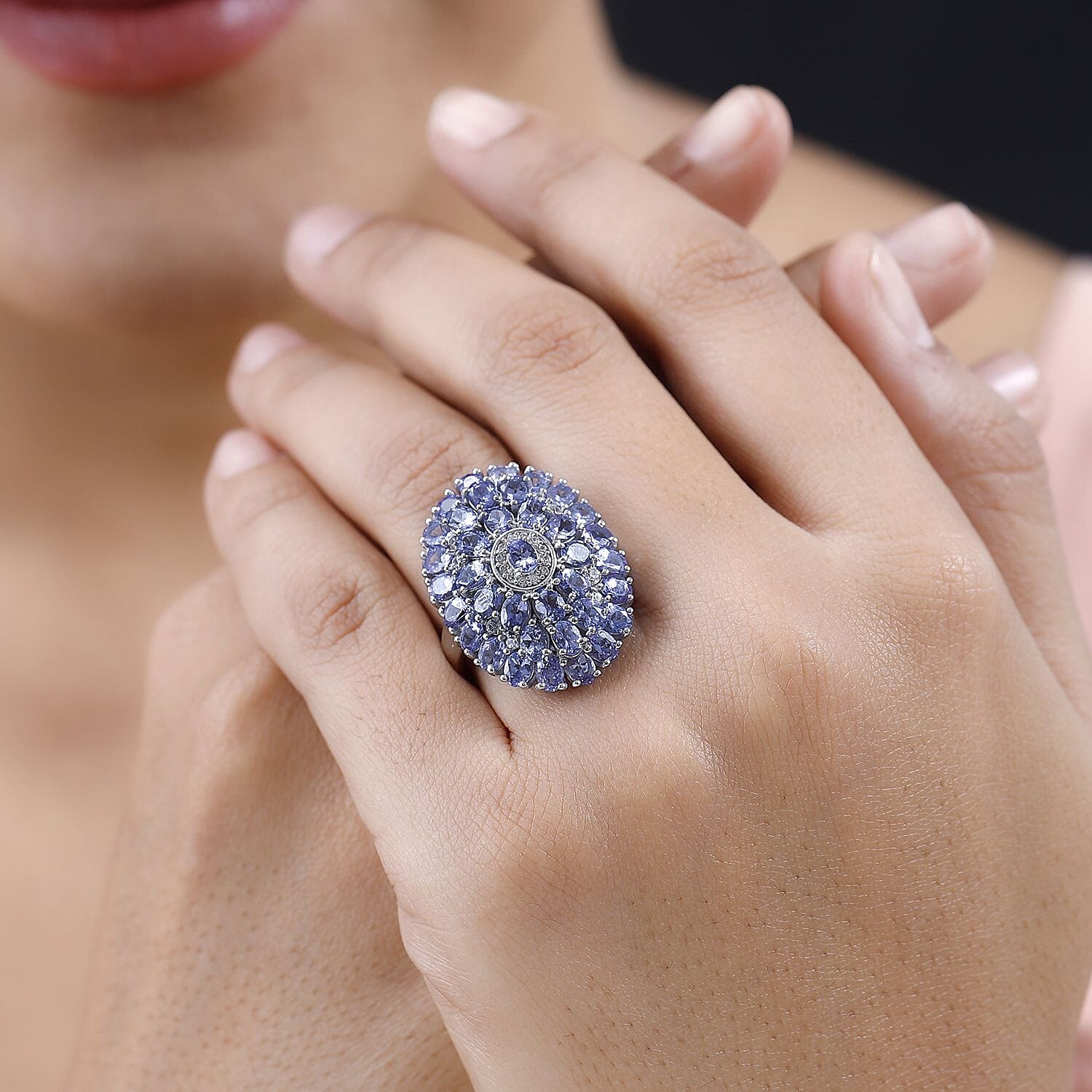 Tanzanite and White Zircon 6.69 ctw Ring in Platinum Over Sterling Silver (Size 11.5)