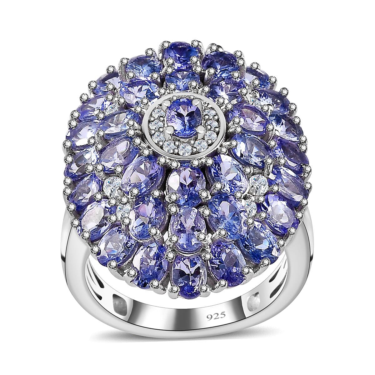 Tanzanite and White Zircon 6.69 ctw Ring in Platinum Over Sterling Silver (Size 11.5)