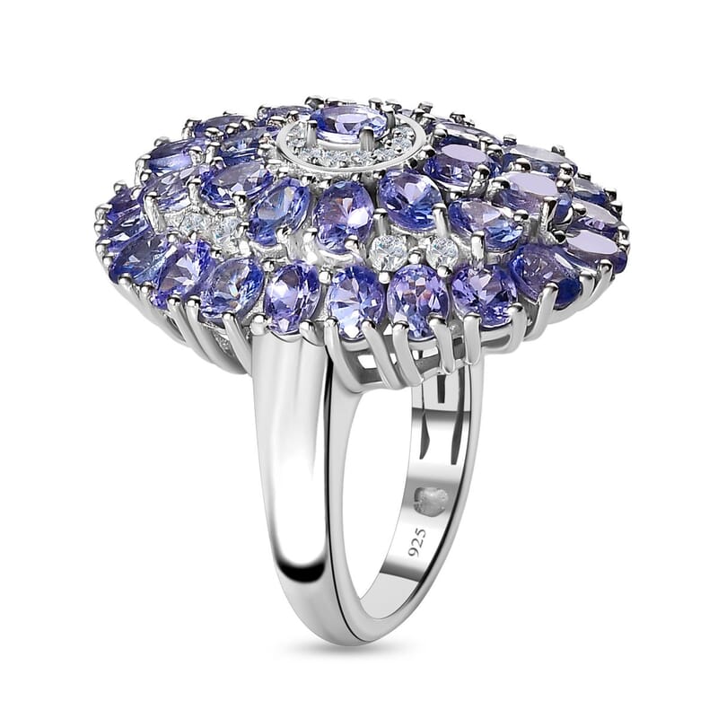 Tanzanite and White Zircon 6.69 ctw Ring in Platinum Over Sterling Silver (Size 11.5)