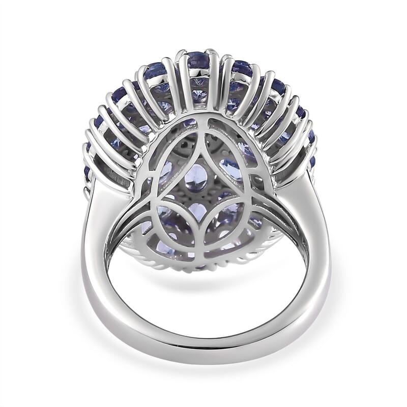 Tanzanite and White Zircon 6.69 ctw Ring in Platinum Over Sterling Silver (Size 11.5)