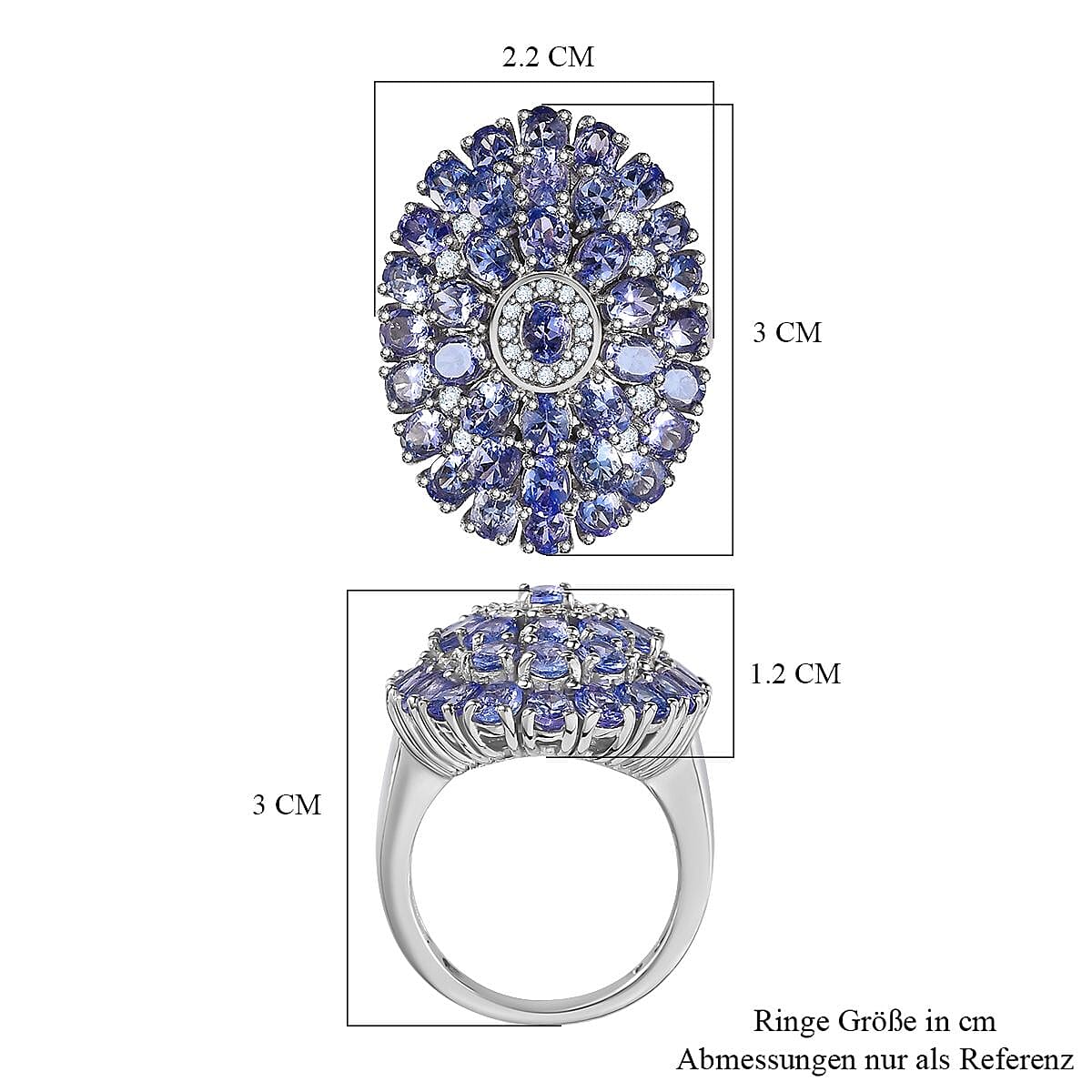 Tanzanite and White Zircon 6.69 ctw Ring in Platinum Over Sterling Silver (Size 11.5)