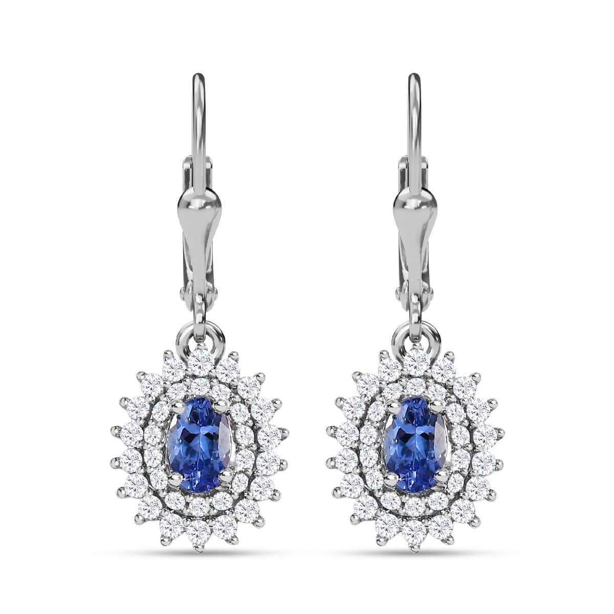Buy AAA Tanzanite and White Zircon Lever Back Earrings in Platinum Over ...
