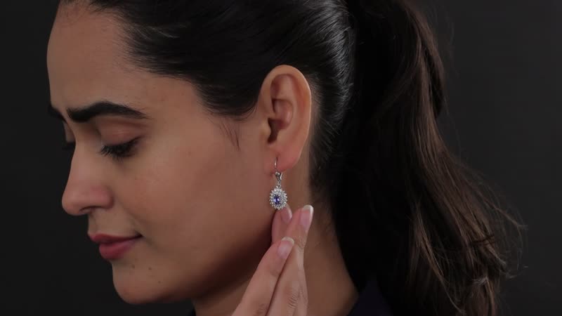 AAA Tanzanite and White Zircon Lever Back Earrings in Platinum Over Sterling Silver 2.00 ctw
