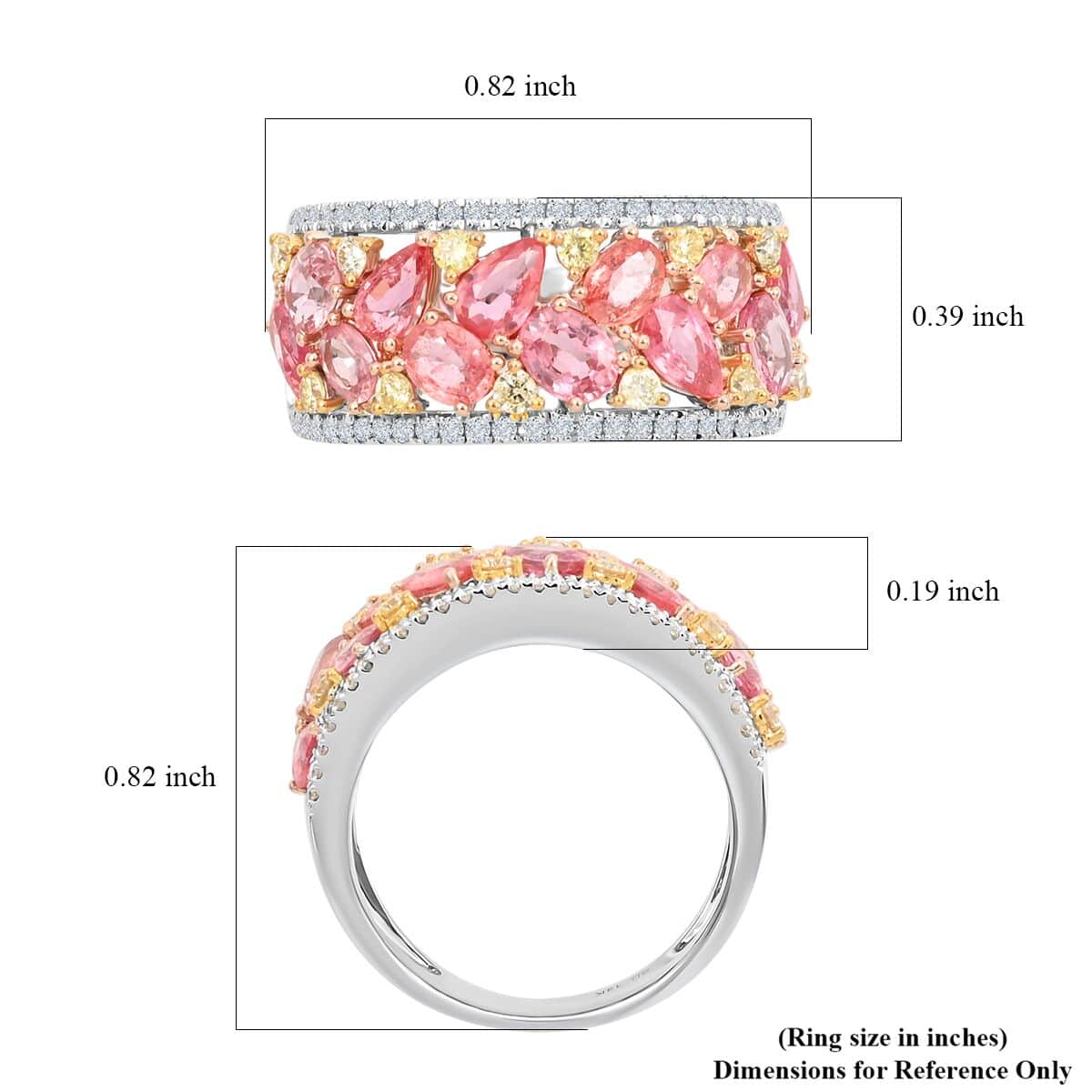 Modani 14K Yellow and White Gold AAAA Padparadscha Sapphire Beryllium Treated, Natural White and Yellow Diamond (I2-I3) (0.50 cts) Ring (Size 6.0) (5.35 g) 3.15 ctw image number 4