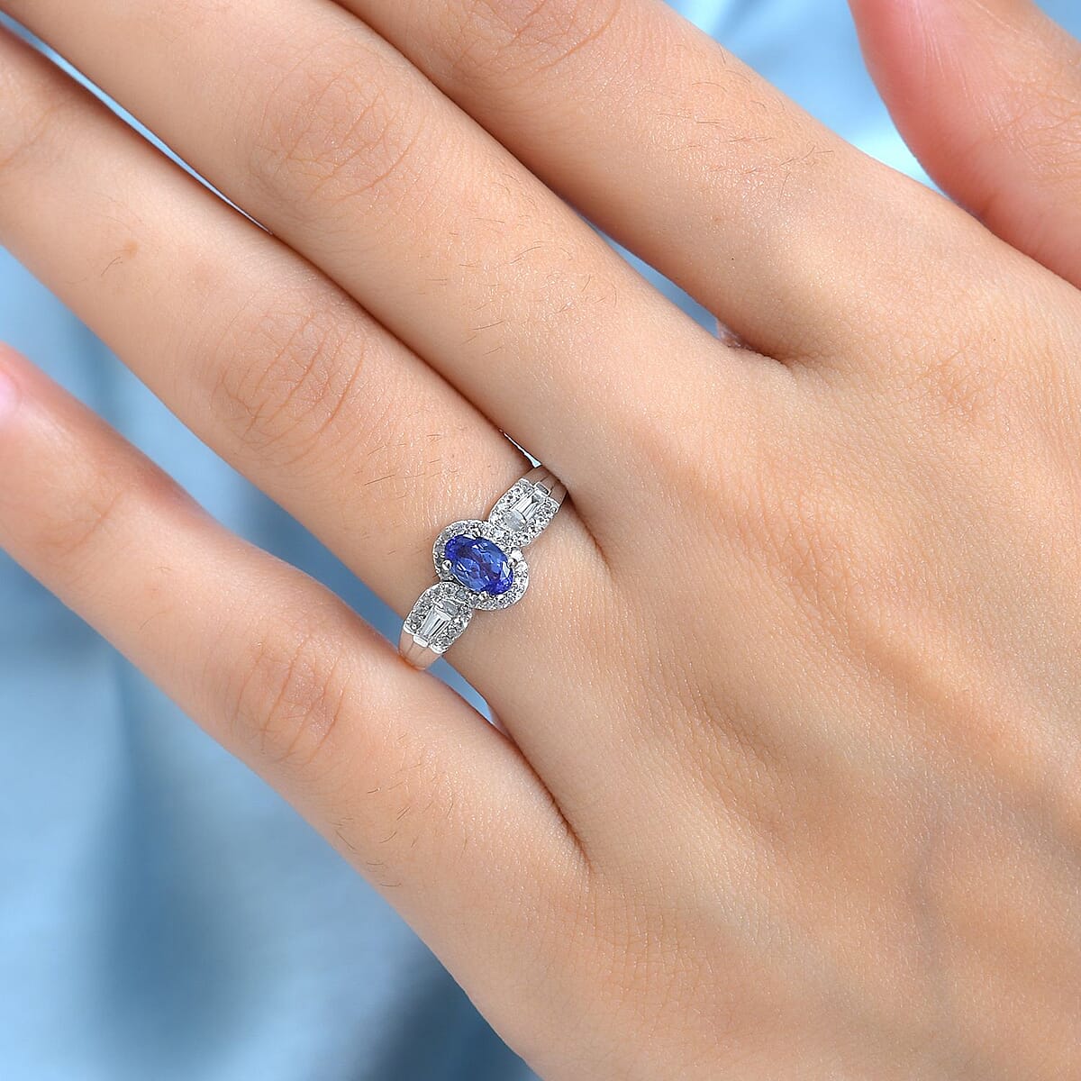 AAA Tanzanite, White Zircon Halo Ring in Platinum Over Sterling Silver (Size 10.0) 0.90 ctw image number 2