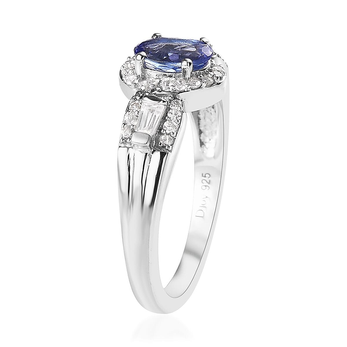 AAA Tanzanite, White Zircon Halo Ring in Platinum Over Sterling Silver (Size 10.0) 0.90 ctw image number 3