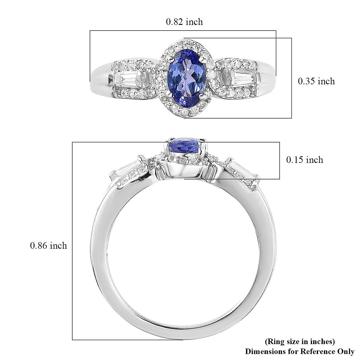 AAA Tanzanite, White Zircon Halo Ring in Platinum Over Sterling Silver (Size 10.0) 0.90 ctw image number 5