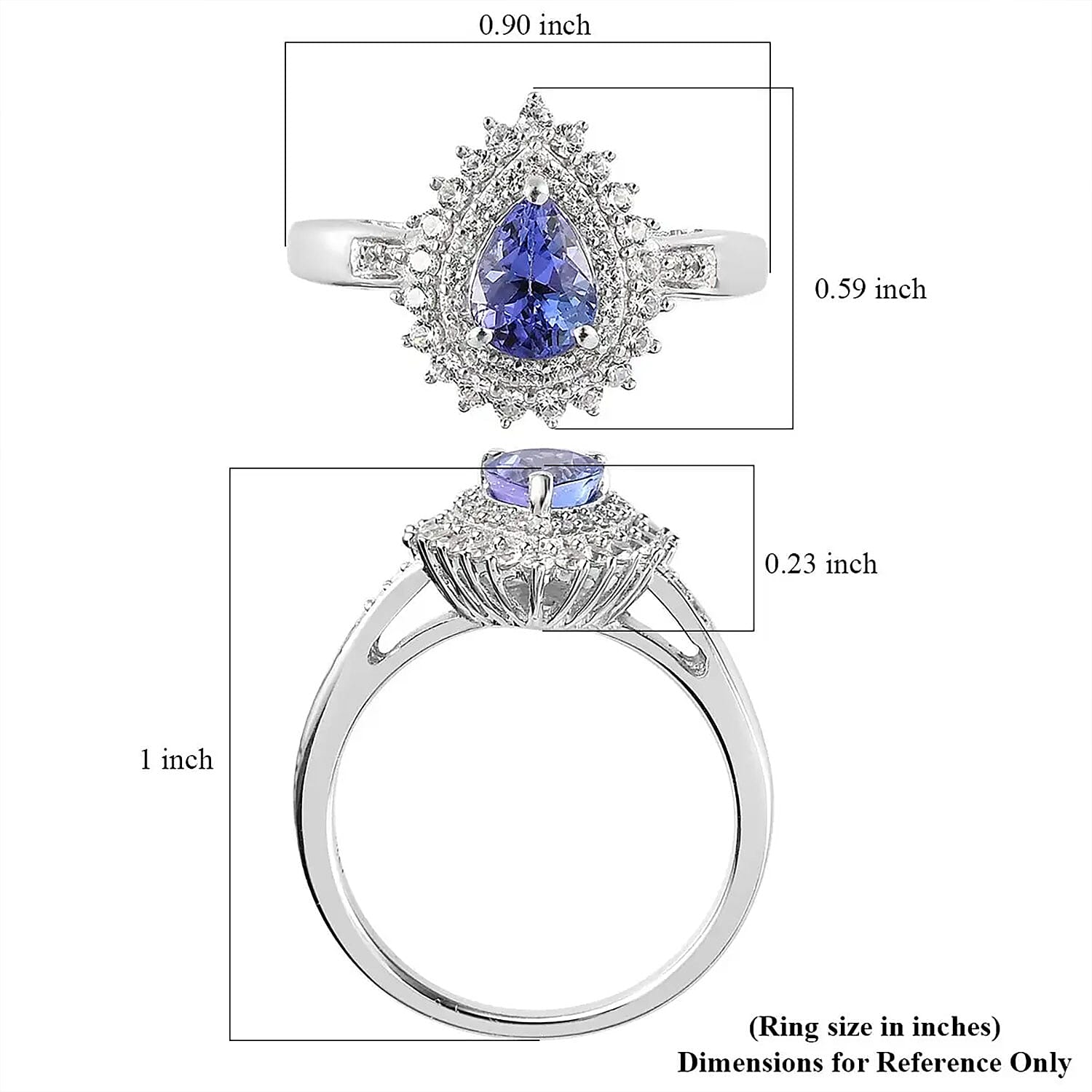AAA Tanzanite and White Zircon Sunburst Ring in Platinum Over Sterling Silver (Size 10.0) 1.35 ctw