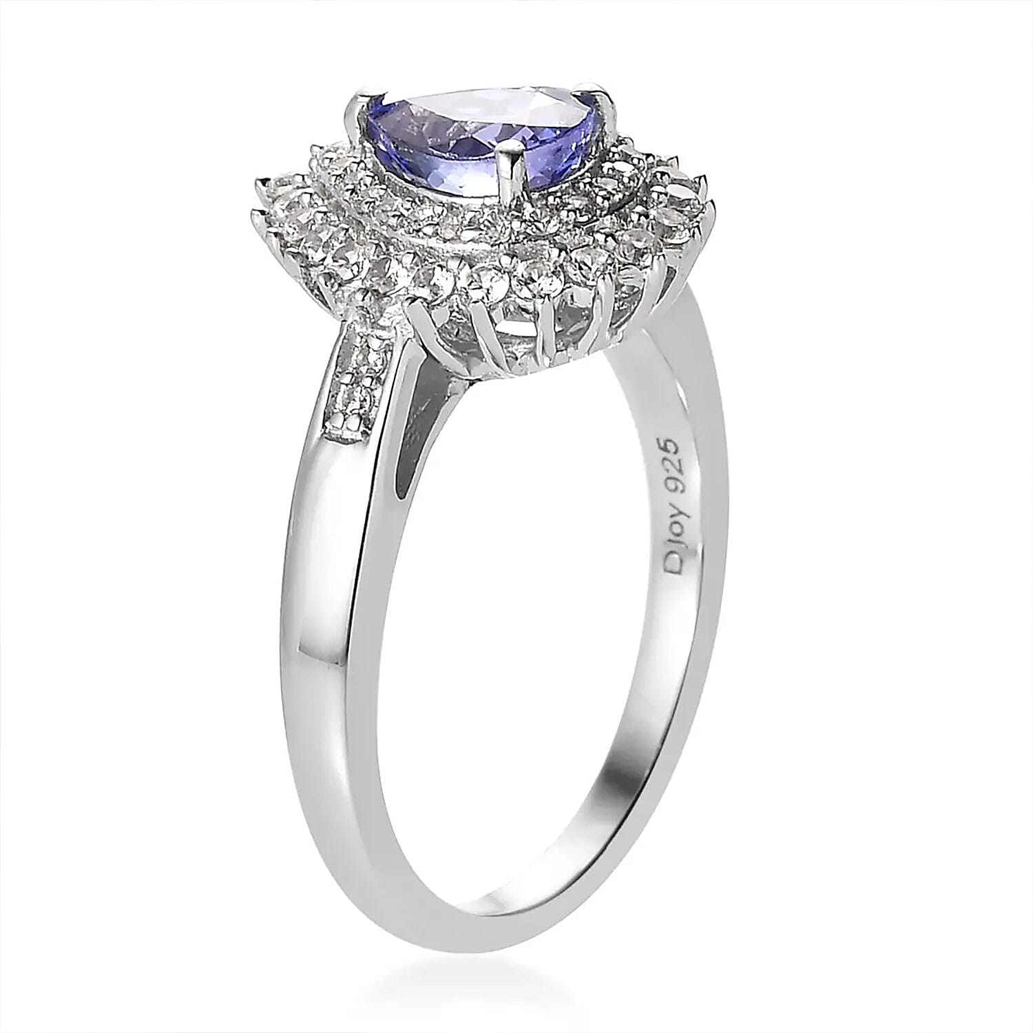 AAA Tanzanite and White Zircon Sunburst Ring in Platinum Over Sterling Silver (Size 10.0) 1.35 ctw