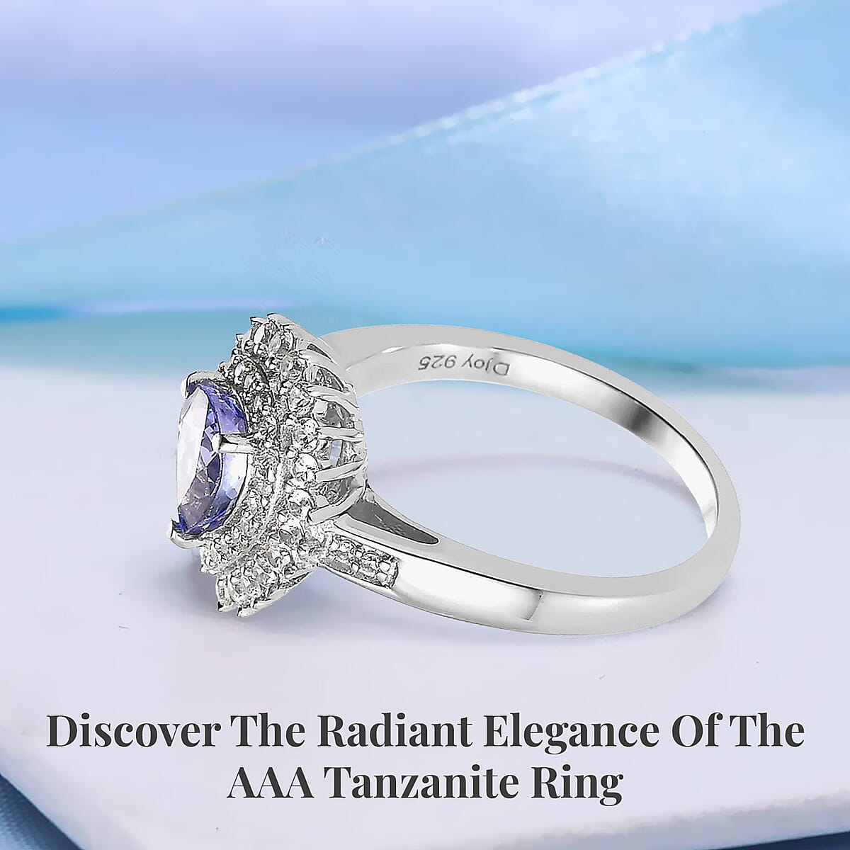 AAA Tanzanite and White Zircon Sunburst Ring in Platinum Over Sterling Silver (Size 6.0) 1.35 ctw image number 2
