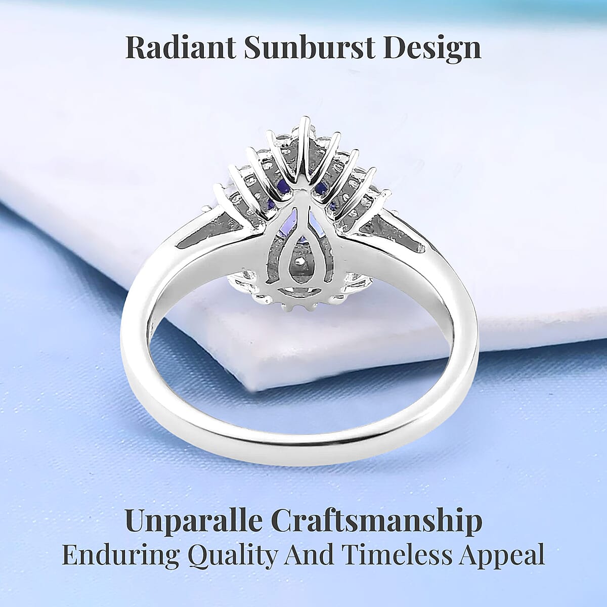 AAA Tanzanite and White Zircon Sunburst Ring in Platinum Over Sterling Silver (Size 6.0) 1.35 ctw image number 3