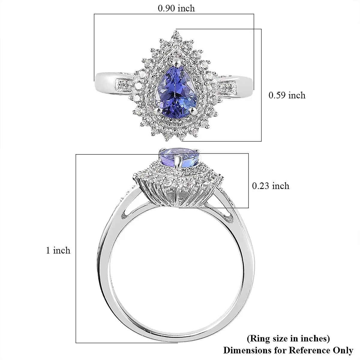 AAA Tanzanite and White Zircon Sunburst Ring in Platinum Over Sterling Silver (Size 6.0) 1.35 ctw image number 6