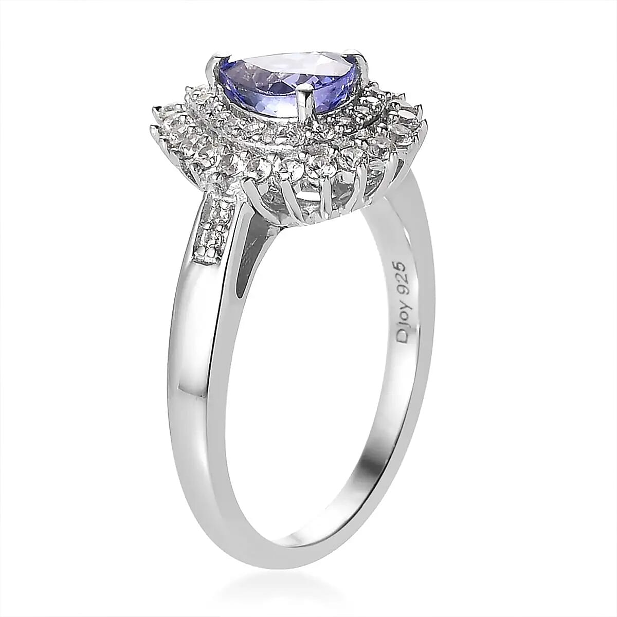 AAA Tanzanite and White Zircon Sunburst Ring in Platinum Over Sterling Silver (Size 6.0) 1.35 ctw image number 8