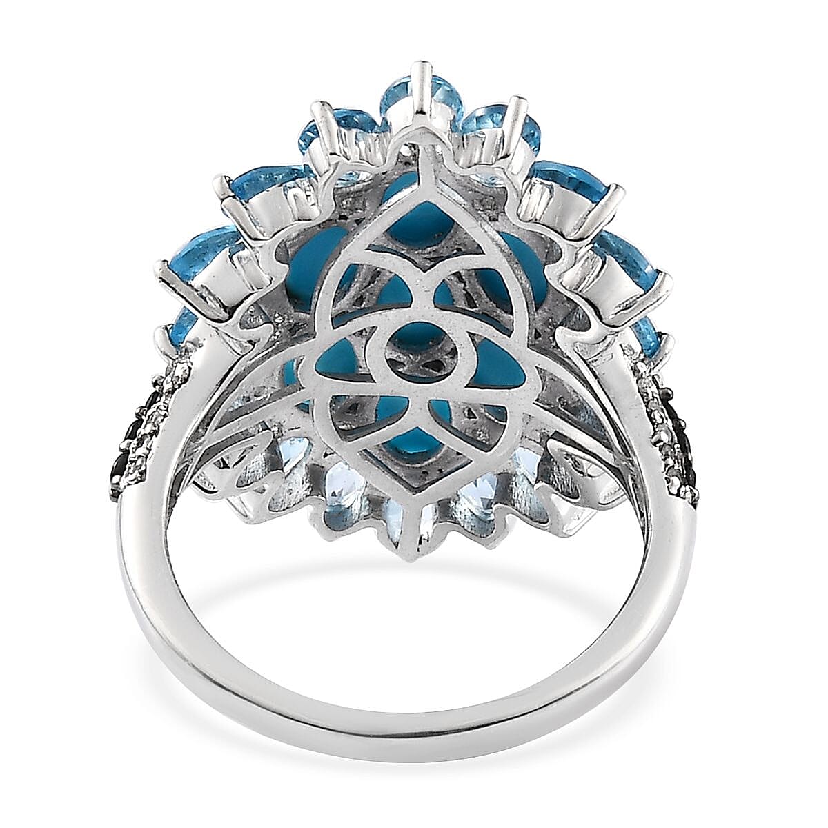 Sleeping Beauty Turquoise and Multi Gemstone Floral Ring in Platinum Over Sterling Silver (Size 10.0) 7.25 ctw