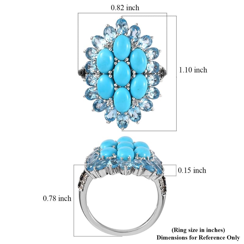 Sleeping Beauty Turquoise and Multi Gemstone Floral Ring in Platinum Over Sterling Silver (Size 10.0) 7.25 ctw
