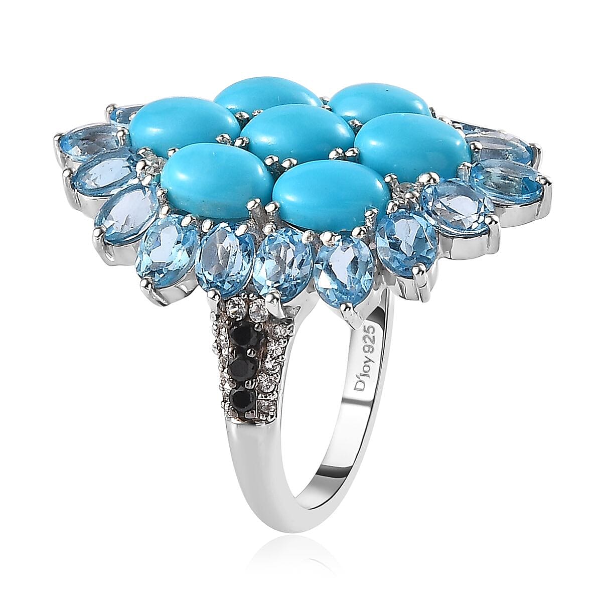 Sleeping Beauty Turquoise and Multi Gemstone Floral Ring in Platinum Over Sterling Silver (Size 8.0) 7.25 ctw image number 3