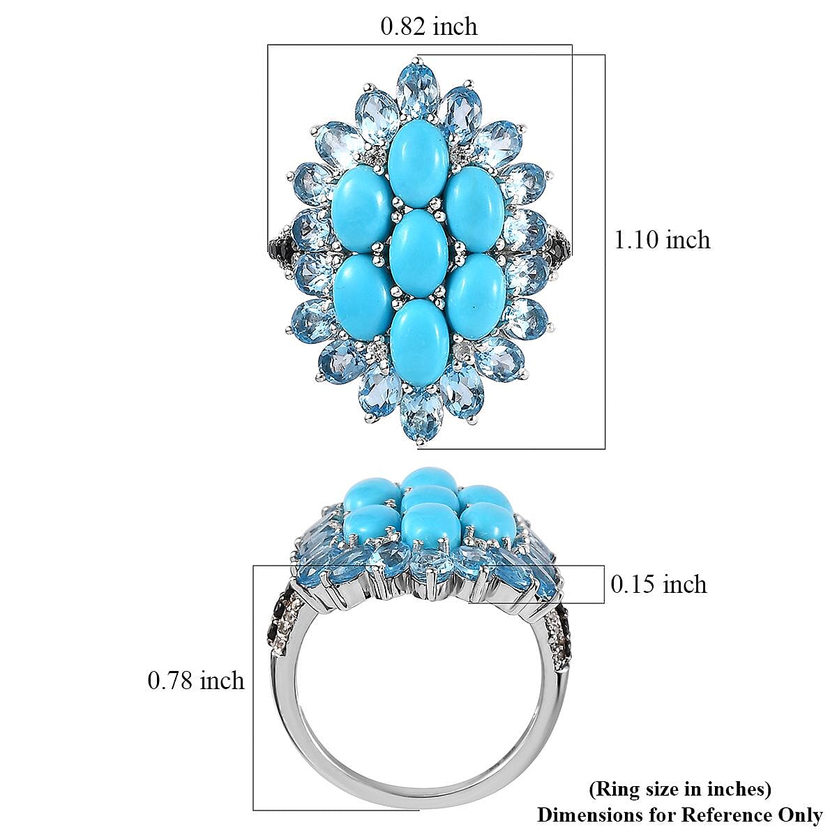 Sleeping Beauty Turquoise and Multi Gemstone Floral Ring in Platinum Over Sterling Silver (Size 8.0) 7.25 ctw image number 5