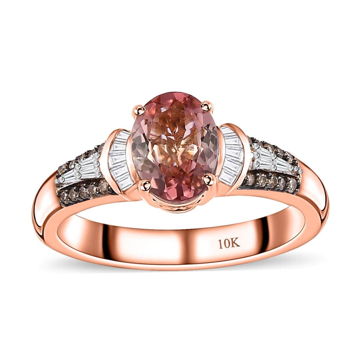 Luxoro 10K Rose Gold Premium Blush Tourmaline, I3 Natural Champagne and White Diamond Ring (Size 10.0) 1.50 ctw image number 0