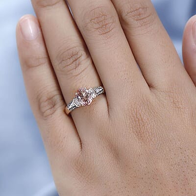 Luxoro 10K Rose Gold Premium Blush Tourmaline, I3 Natural Champagne and White Diamond Ring (Size 11.0) 1.50 ctw