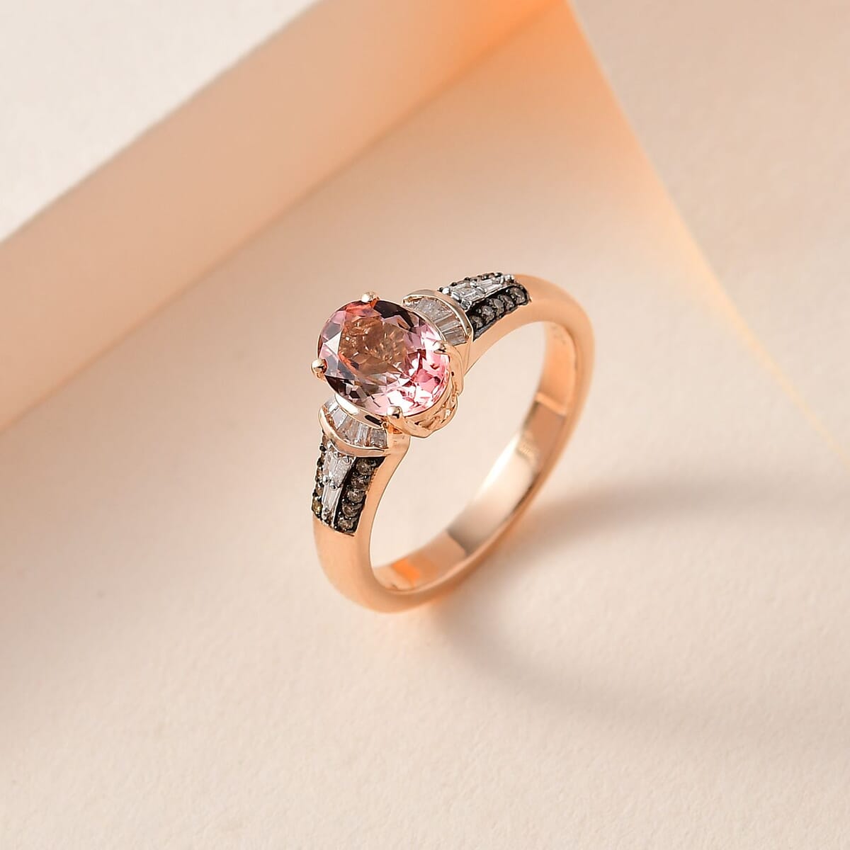 Luxoro 10K Rose Gold Premium Blush Tourmaline, I3 Natural Champagne and White Diamond Ring (Size 6.0) 1.50 ctw image number 1