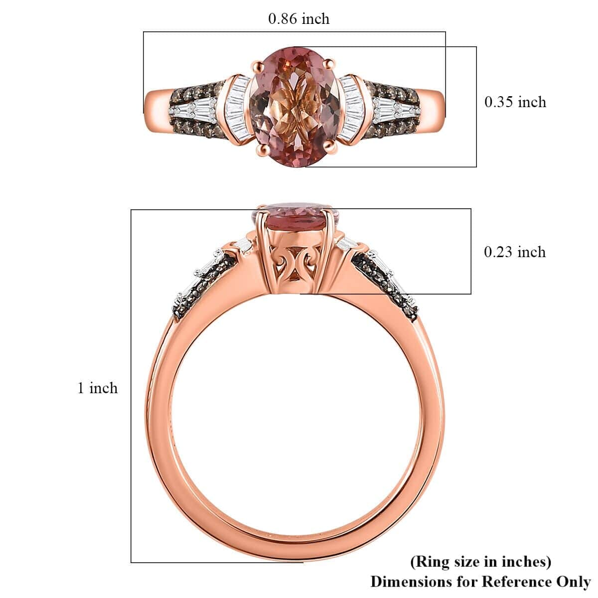 Luxoro 10K Rose Gold Premium Blush Tourmaline, I3 Natural Champagne and White Diamond Ring (Size 6.5) 1.50 ctw image number 5